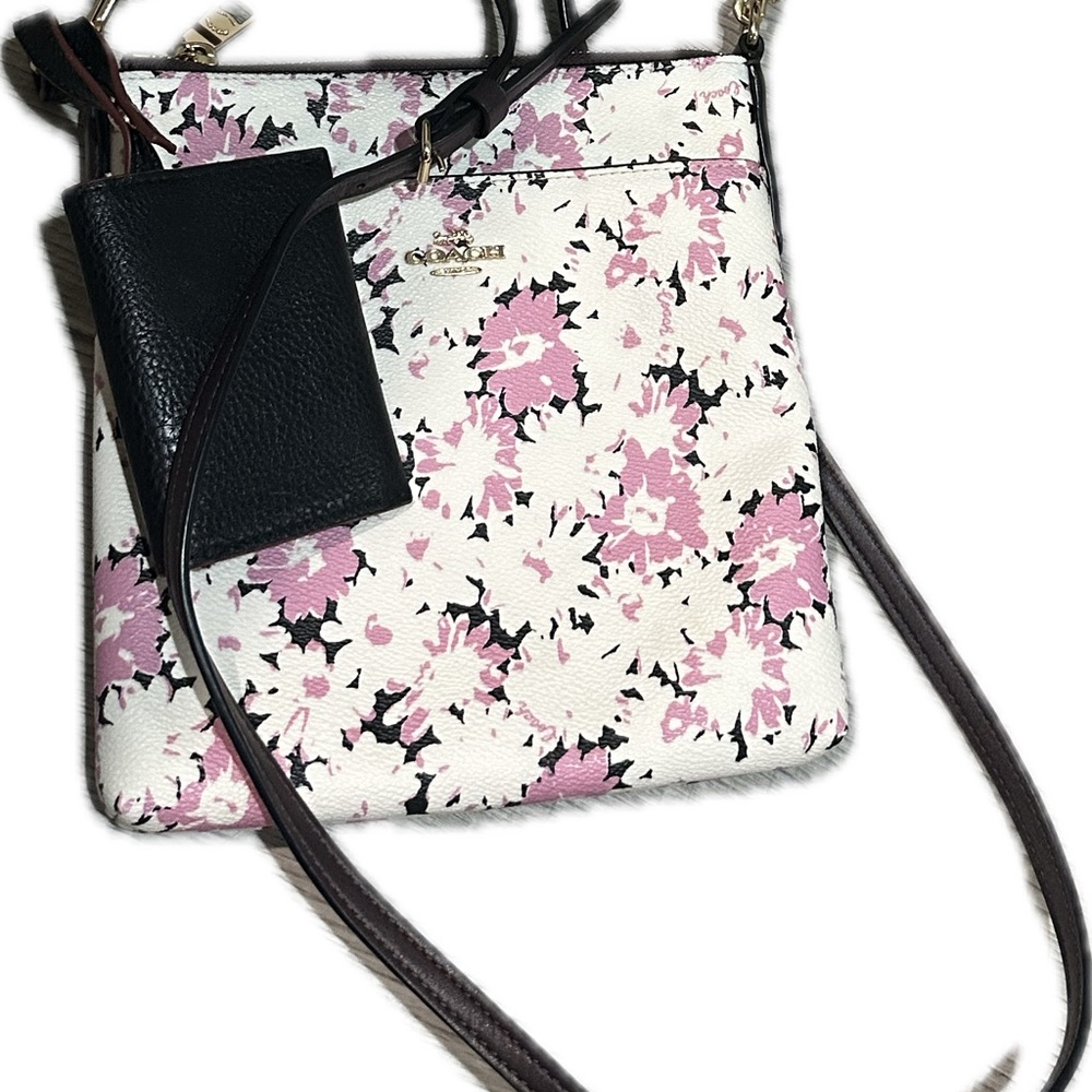 Coach Pink and Black Floral Crossbody Bag